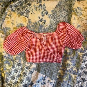 Sim & Sam Red Gingham Puff Sleeve Top